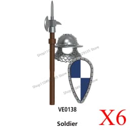 Medieval Military Castle Black Hawk Knight Building Blocks Gothic Cavalry Armor Shield Axe Soldier Figure Accessories Bricks Toy