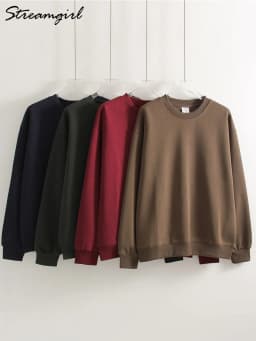 Streamgirl Loose Sweatshirt Women Autumn Basic Plain Sport Cotton Pullover Casual Navy Blue Women Sweatshirts High Quality Tops
