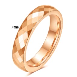 4MM/6MM Black Rose Gold Faceted Edge Dome Polished Tungsten Carbide Wedding Band Couple Rings for Women Men Size 5-12
