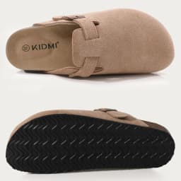 Evshine Women Suede Cork Slippers with Adjustbale Strap Comfy Arch Support Leather Mules Retro Men Potato Shoes Lady Cork Clogs