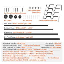 SucceBuy 1 in Double Curtain Rods 36-72/74-144 inches Drapery Rods for Windows 24-68/69-140 Inches Telescoping Dual Curtain Rod