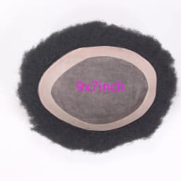 Afro Black Mens Toupee 4MM Man Wigs 100%Human Hair African American Systems Afro Curly Hair Pieces Replacement 1# Jet Black 8x10