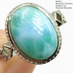Natural Blue Larimar Adjustable Ring 925 Sterling Silver Larimar Gemstone Women Men Water Pattern AAAAA