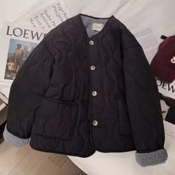 2026 Korean Sle Winter New Arrival Pink Lamb Velvet Cotton Coat Women's Thiened Round Neck Cotton Coat Loose Fit Long Sleeve
