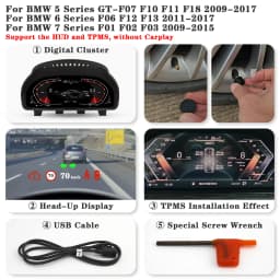 AUTOTOP 12.3" Digital Dash Instrument Cluster for F07 F10 F11 F18 F06 F12 F13 F01 F02 F03 Digital Cluster Speedometer Without HU