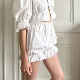Lamuusaa White Bloomers Ruffle Hem Bottoms Women Solid Color Elastic High Waist Panties Coquette Clothing y2k Victorian Shorts