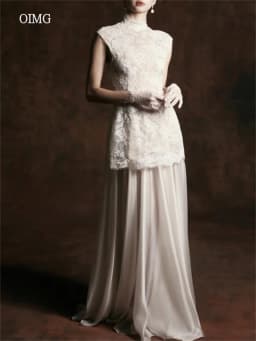OIMG Modern Lace High Neck A Line Wedding Dress Sleeveless Backless Bride Dresses Floor Length Wedding Gowns 2026 Customized