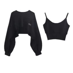 Oversized Crop Sweatshirt and Spaghetti Strap Top Women's Streetwear 2 Piece Set 4 Color Options Sweatshirts Kpop Casual Clothes