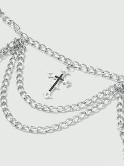 HERSHINE Women's Silver Three-Layer Cross Chain Waist Chain, Y2K Gothic Punk Harajuku Style Rock Hip Hop Accessory,spring,summer