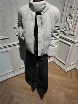 Men Unique Wrap High Collar Zip Up Padded Jacket Cropped Drawstring Hem Loose Light Quilted Coat Minimalist Streetwear Casual