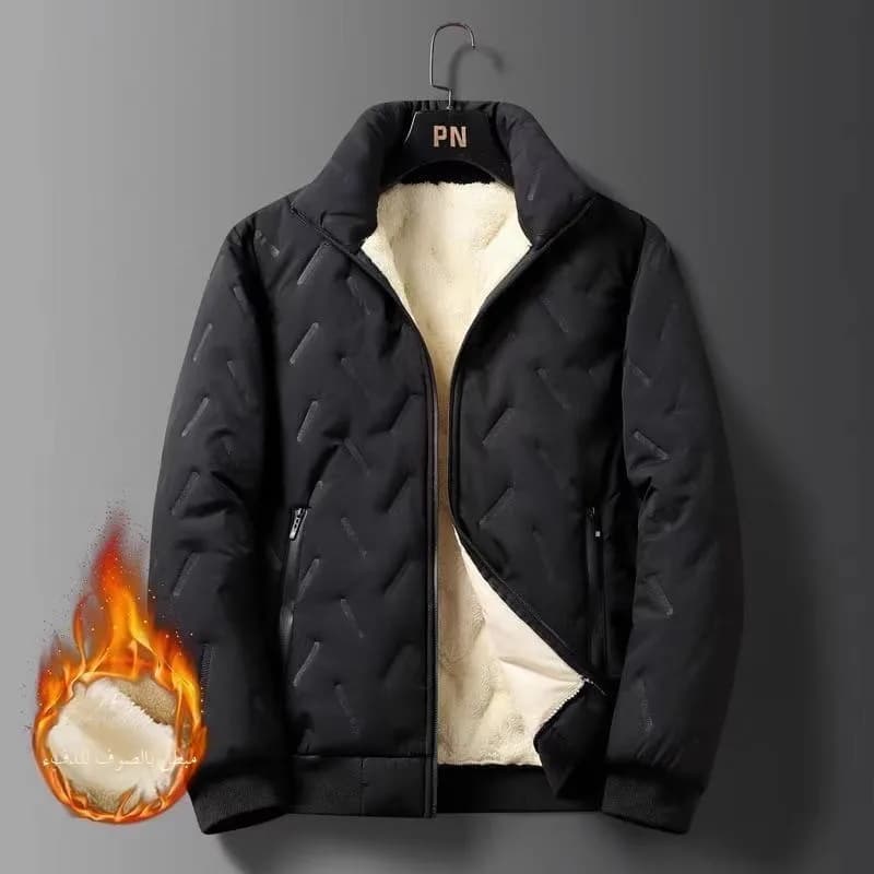 Men's Thickened Lamb Velvet Cotton Jacket Windproof Waterproof Warm Workwear Casual Style Long Sleeve Stand Collar Coat