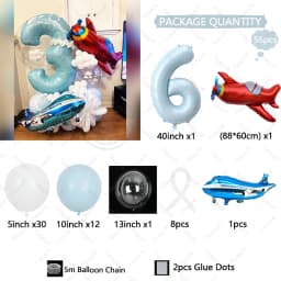 56Pcs Airplane Themed Blue Digital Balloon Set 1-9 Birthday Party Decoration baby Shower Globos Gift Shooting Props
