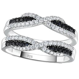 Newshe 925 Sterling Silver Black Blue White 5A Grade Cubic Zircon Wedding Ring Enhancer for Women Twist Rope Design Fine Jewelry