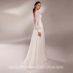 Simple Wedding Dress Beach Bride Dresses Customized Puff Sleeves Square Neck Sweep Train Chiffon Corset Bridal Gowns