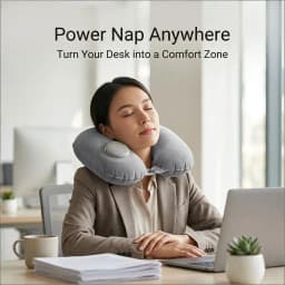 Portable Self Inflating Travel Neck Pillow Ergonomic U Shaped Air Cushion Soft Skin-Friendly Velvet Pillow for Flight Road Trip