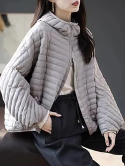 Slim Fit Hooded down Cotton Jacket Lightweight Stripe Pattern Women's Fashionable Warm Cotton Coat Single Button Closure Long...