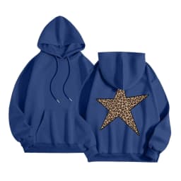 Women Oversize Hoodies With Back Star Leopard Printed Long Sleeve Hooded Sweatshirts Autumn Winter Streetwear Casual Pullover