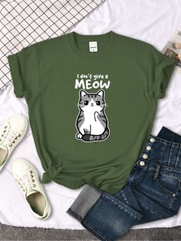 I don't Give A Meow Funny Cat Cartoon Animal Print T-shirts Ladys Oversize Comfortable Kawaii Top Womens Soft Skin-friendly Tees