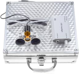 High Power 2.5X 3.5X Loupes Magnifier with 5W LED Headlight Plug in Clip Filter Light and Aluminum Protection Box