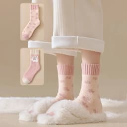 Winter Thicken Fleece-lined Plush Socks for Women Terry Long Sock Cold-resistant Warm Mid-calf Socks Pink Girl Thermal Footwear