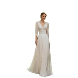 2024 Summer Boho Wedding Dresses Lace 3/4 Sleeves Bridal Gowns Beach V Neckline Bride Dress Cut Out Back Wedding Gowns On Sale