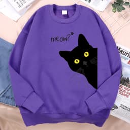 Meow The Black Cat Stared Intently Hoody Men Women Personality Loose Sweatshirts O-Neck Oversize Clothing Pullover Hoody Couple