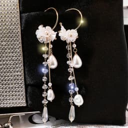 New Elegant Metal Flower Cute Cat Dangle Earrings For Women Korean Asymmetrical Zircon Long Tassel Earring Party Jewelry