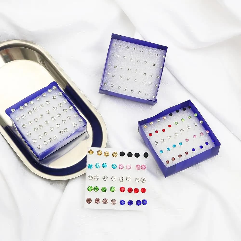 20pairs/set Crystal Stud Earrings Set colorful Plastic Earring for Women Silver Color Small Piercing Jewelry 2.5/3/4/5/6mm