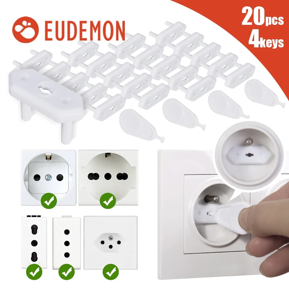 EUDEMON 20pcs Chile/Brazil Power Socket Outlet Plug Protective ABS Cover Anti Electric Baby Safety Protector Double Security