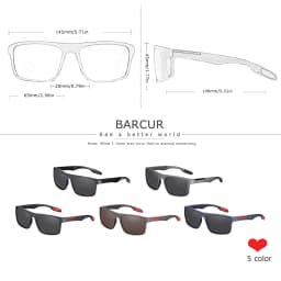 BARCUR Brand Sunglasses Men TR90 Frame Ultralight Polarized Vintage Sun Glasses For Women Square Eyewear UV400 Protection