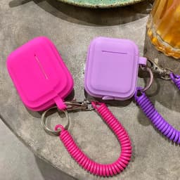 Case For Airpods 1/2/3/4 5 Silicone Solid Color Protective Earphone Cover For Apple Air Pods Pro 2 Spring Fexible Chain Keyring