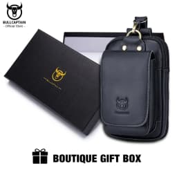BULLCAPTAIN Fashion Quality Leather Small Summer Pouch Hook Design Waist Pack Bag Cigarette Case 6" Phone Pouch Waist Belt Bag