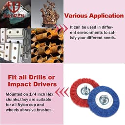 3 Inch Flat Nylon Abrasive Wheel Brush Drill Brushes Max RPM 4,500 1/4" Hex Shank for Metal Remove Rust Corrosion Paint