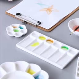 Flower Plum Rectangle Ceramic Palette Color Mixing Paint Palette Tray For Watercolor Gouache Acrylic Painting Art Supplies