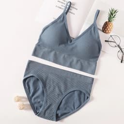 Women Low Back Bra And Panties Set Seamless Push Up Bra Crop Top Low Rise Briefs Ribbed Underwear Sexy Lingerie Set
