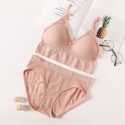 Women Low Back Bra And Panties Set Seamless Push Up Bra Crop Top Low Rise Briefs Ribbed Underwear Sexy Lingerie Set