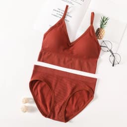 Women Low Back Bra And Panties Set Seamless Push Up Bra Crop Top Low Rise Briefs Ribbed Underwear Sexy Lingerie Set