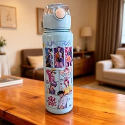 Cartoon Figure Water Bottle, Portable Outdoor Straw Cup for Kids-Girls’ Summer Sports Leakproof Cute