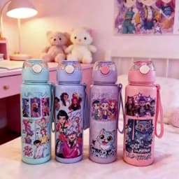 Cartoon Figure Water Bottle, Portable Outdoor Straw Cup for Kids-Girls’ Summer Sports Leakproof Cute