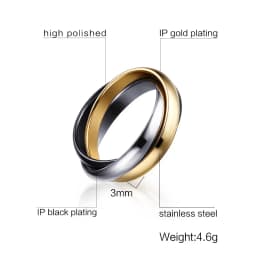 Stainless Steel Interlocked Triple Ring for Women Multi Color Wedding Band Bague Three in One