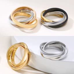Stainless Steel Interlocked Triple Ring for Women Multi Color Wedding Band Bague Three in One