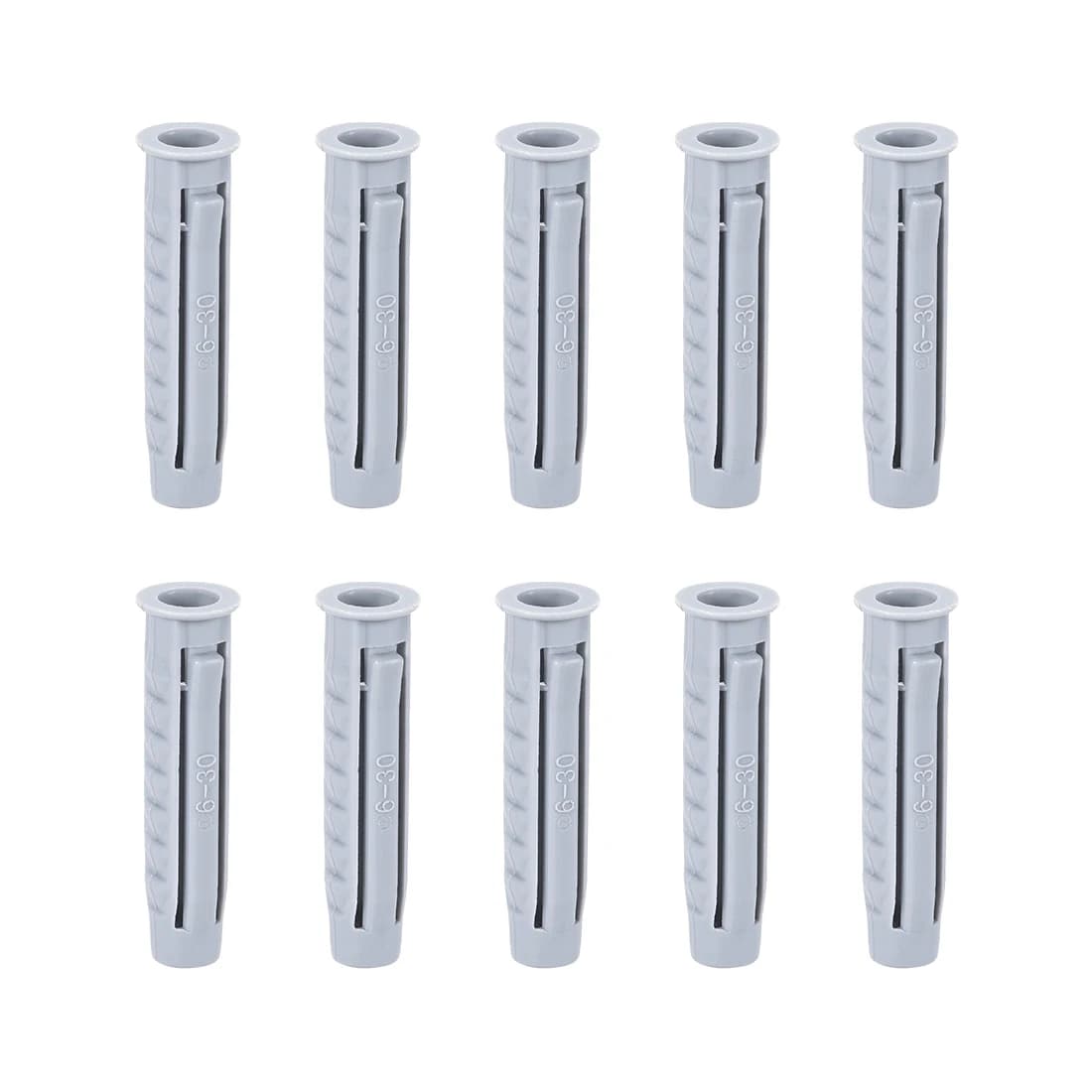 uxcell 100pcs 6mmX30mm Plastic Expansion Pipe Column Concrete Anchor Wall Plug Gray for Home Garden DIY Application