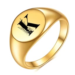 Women Men Flower A-Z Letter Gold Color Finger Ring Initials Name Alphabet Female Party Chunky Rings Stainless steel Jewelry