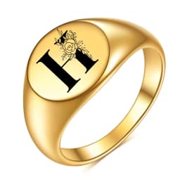 Women Men Flower A-Z Letter Gold Color Finger Ring Initials Name Alphabet Female Party Chunky Rings Stainless steel Jewelry