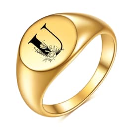 Women Men Flower A-Z Letter Gold Color Finger Ring Initials Name Alphabet Female Party Chunky Rings Stainless steel Jewelry