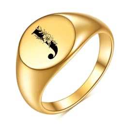 Women Men Flower A-Z Letter Gold Color Finger Ring Initials Name Alphabet Female Party Chunky Rings Stainless steel Jewelry