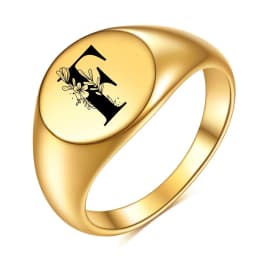Women Men Flower A-Z Letter Gold Color Finger Ring Initials Name Alphabet Female Party Chunky Rings Stainless steel Jewelry