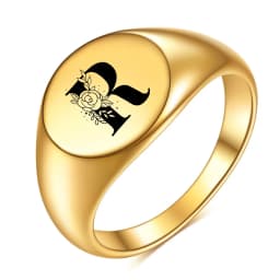 Women Men Flower A-Z Letter Gold Color Finger Ring Initials Name Alphabet Female Party Chunky Rings Stainless steel Jewelry