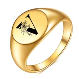 Women Men Flower A-Z Letter Gold Color Finger Ring Initials Name Alphabet Female Party Chunky Rings Stainless steel Jewelry