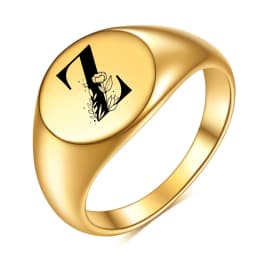 Women Men Flower A-Z Letter Gold Color Finger Ring Initials Name Alphabet Female Party Chunky Rings Stainless steel Jewelry